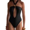 Bikini Sexy de Color Sólido con Aberturas y Cuello Halter para Mujer, Moda Elegante, Traje de Baño para Vacaciones en la Playa