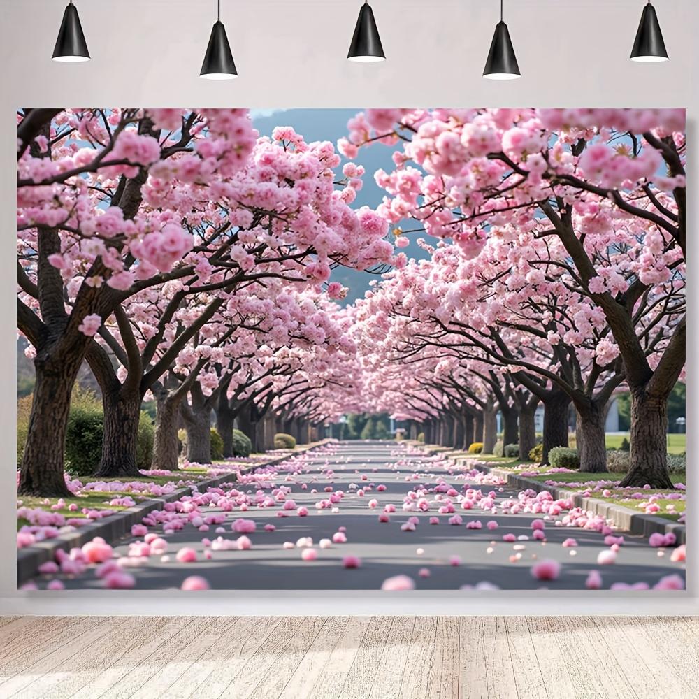 2D plane 1 piece of cherry blossom pink flower tree background made of polyester material