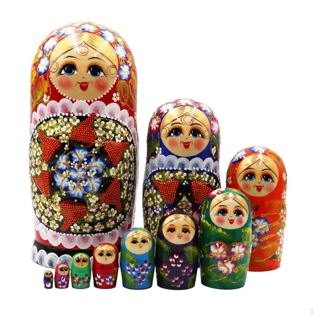 10x Stacking Doll Set Matryoshka Birthday Gifts Children Toys Cute Handpainted Wooden Russian