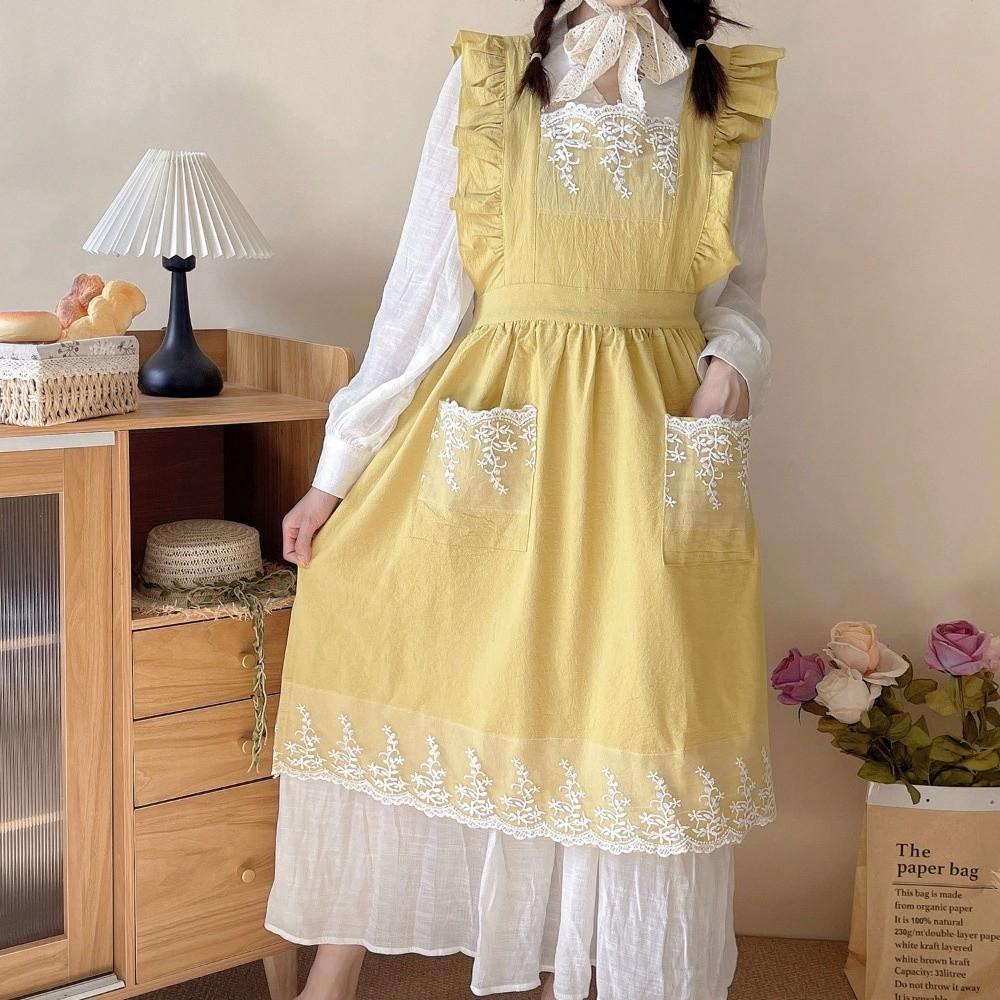 Aventais Femininos com Padrão de Renda Estilo Rústico Roupas de Trabalho Novo Avental de Jardim para Senhoras Meninas
