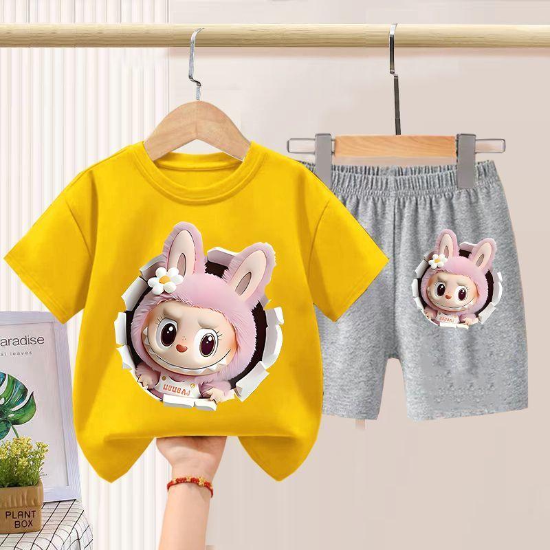 Children's LBB Short-sleeved Two-piece Set, Summer Boys' and Girls' Thin Pure Cotton T-shirt and Shorts Set
