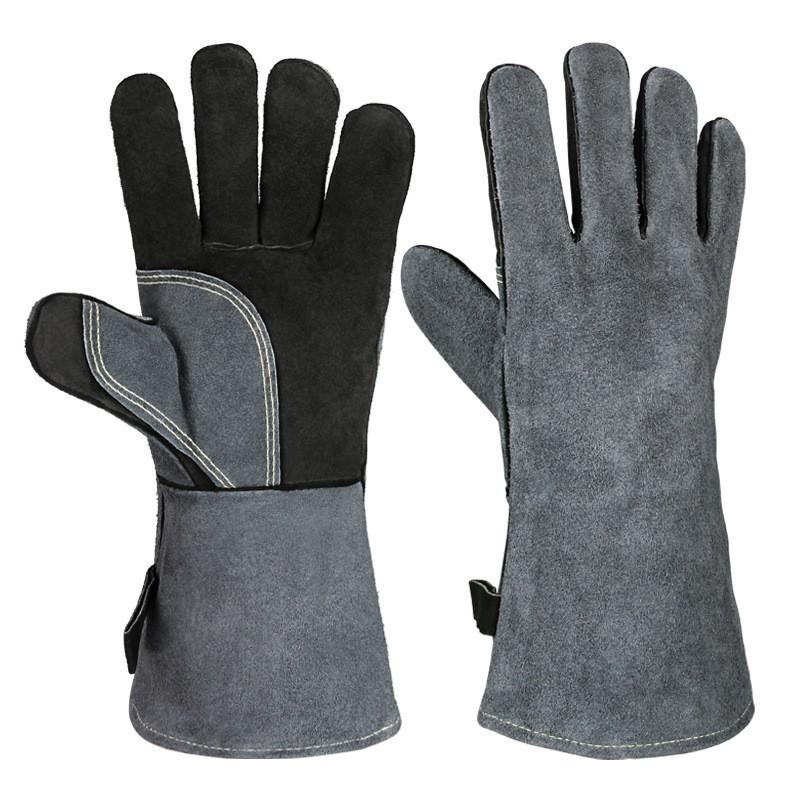 High-Temperature Heat-Resistant Cowhide BBQ Gloves with Fireproof Aluminum Foil Lining, Protects Against Heat Up To 500℃.