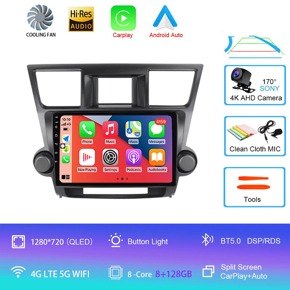 Android 14 Car Radio For Toyota Highlander 2 XU40 2007 - 2013 Multimedia Video Player Navigation GPS Carplay Android Auto 5G WIF