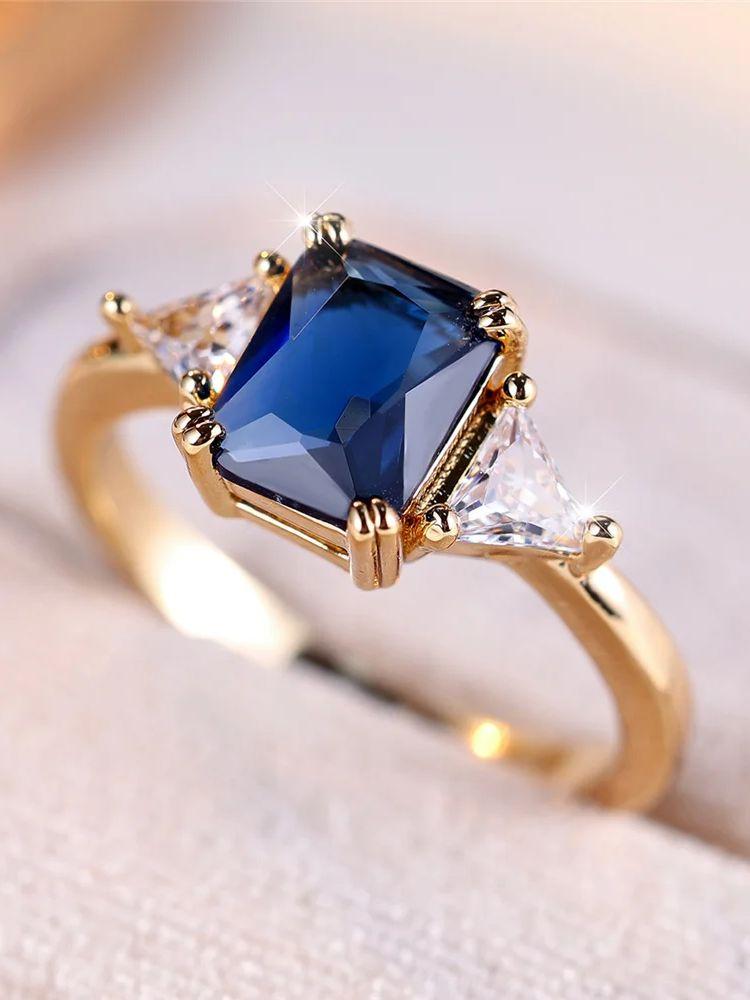 

Luxury White Blue Zircon Stone Male Female Fashion Crystal Engagement Ring Vintage Gold Color Wedding Jewelry For Women Men 5