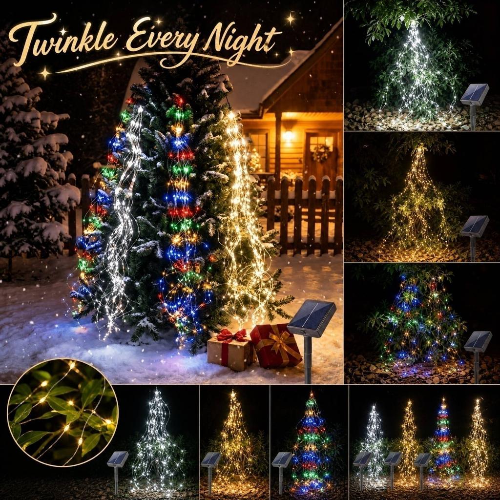 Powered Outdoor String Lights 200 LED, Christmas New Year Holiday Decoration