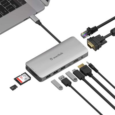 WAVLINK USB C Mini Docking X X X USB X X SD Card Slot Micro SD Card Charging Gigabit Compatible with Windows OS X and Linux Hub/USB-C Station/9-in-1