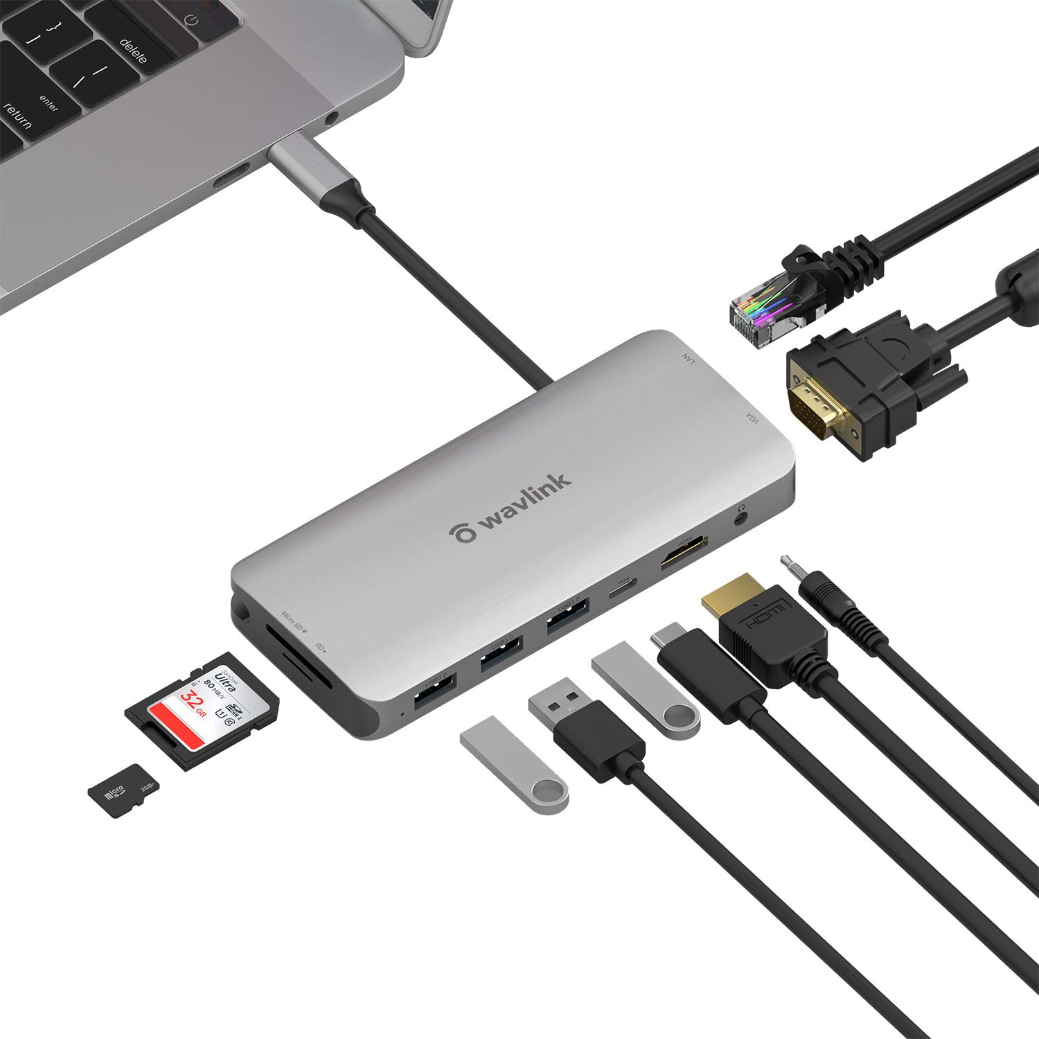 

WAVLINK USB C Мини-докинг-станция x x x USB x x Слот для SD-карты Micro SD-карты Зарядка Gigabit Совместимость с Windows OS X и Linux Хаб/USB-C станция/9-в-1 серый