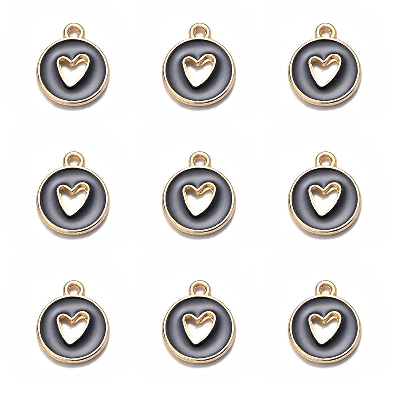 10 pezzi/lotto Cuore d'Amore Rotondo Smalto Ciondoli Double Face Ciondolo Fatto a Mano Per Braccialetto Fai da Te Creazione Gioielli 14,5x11,5 mm Vendita all'Ingrosso