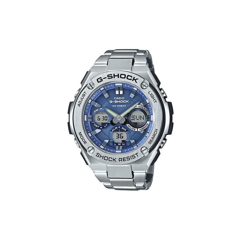 

Casio G-STEEL series-S disc dual display, fashion trend, contrasting color, street retro, classic pointer, three-eye dual display dial, GST-S110D-2A синій