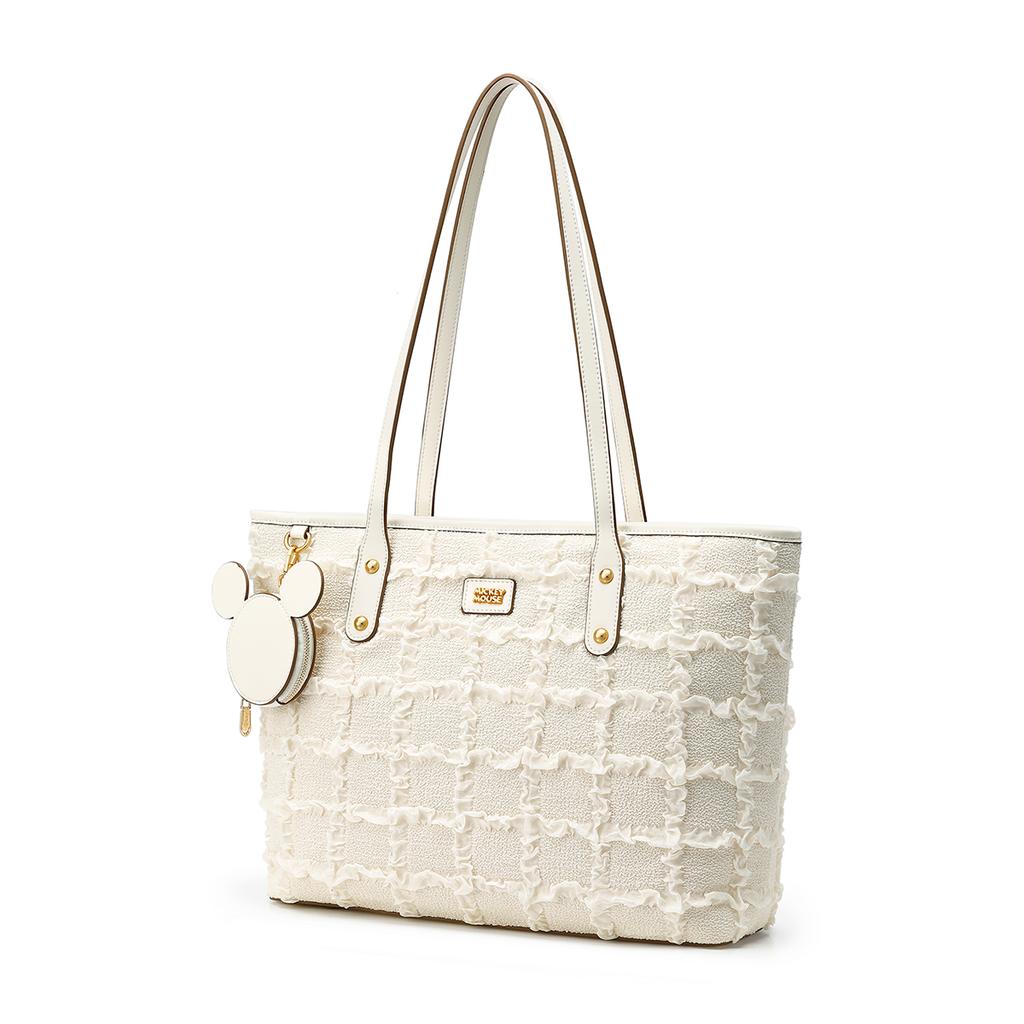 New Disney Mickey Fabric Tote Bag, Shopping Bag, Shoulder Bag Women's Ecru DHF51706-A