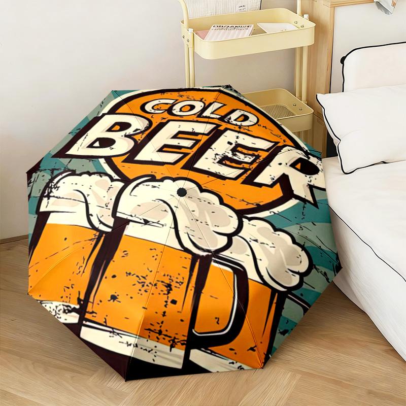 1PC Beer Automatic Umbrella - Suitable Travel Outdoor Portable Umbrella Birthday Gift Daily Essentials