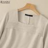 ZANZEA Women Casual Square Collar Loose Half Sleeve Plain Blouse