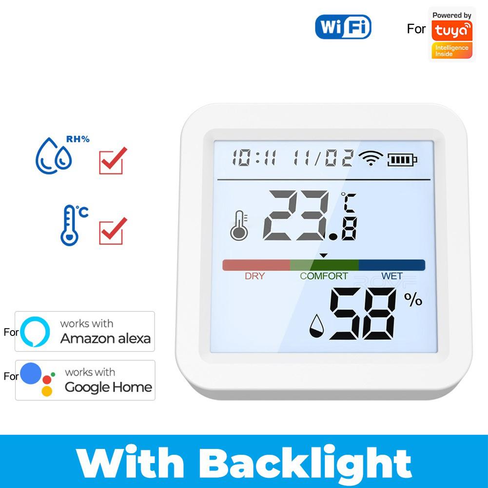 Smart Temperature Humidity Sensor For Tuya WIFI Hygrometer Thermometer Backlight -10℃ To 55℃ Works For Alexa For Google Home
