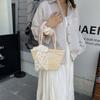 Korean Style Pink Tote Handbag with Ribbon Summer Beach Bag Casual Woven Tote Bag Daily