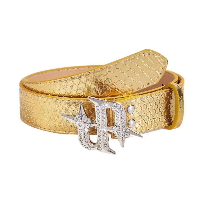 Punk PU Waist Belt for Jean Rock and Roll Hip Hop Studded Belt Waistband Glinting Buckle with Encrusted Rhinestones