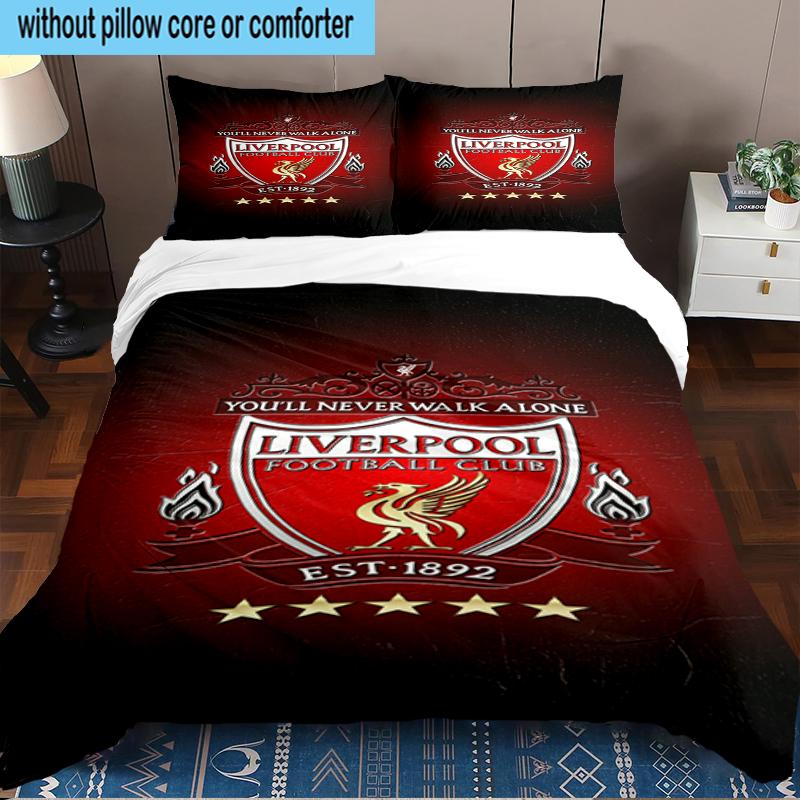 Liverpool Football Club Set Biancheria da Letto 3 Pezzi Stampa 2D (Include 1 Copripiumino + 2 Federe Senza Imbottitura), Decorazione camera da letto, Regalo ventilatore