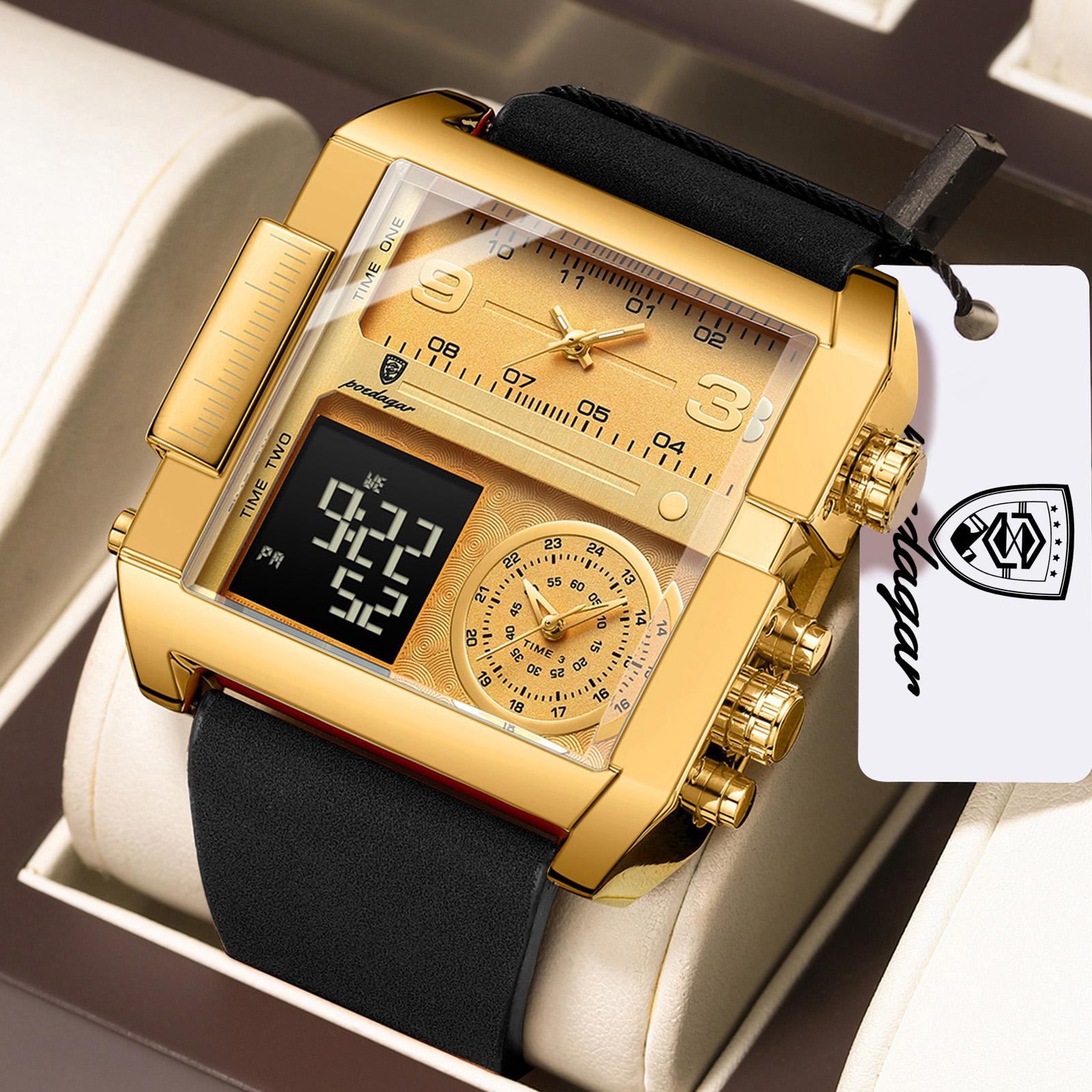

POEDAGAR Fashion Sports Digital Male Wristwatch Date Week Waterproof Luminous Casual Clock Electronic Quartz Watches золотий/чорний