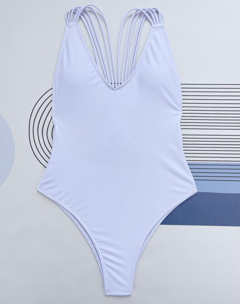 Women's Swimwear Solid Color Scalloped Straps Sexy One Piece Swimsuit Bikini Beachwear Bathing Suits