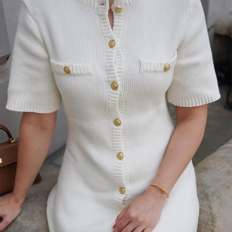 Summer Knit Dress Women's Street Fashion Short Sleeve Slim Mini Dresses Ladies Vacation Trendy High Waist Clothes Party Sexy Elegant Evening Dress