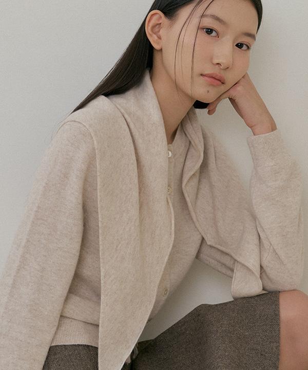 Lingseoul Cashmere Round Knit Cardigan-Beige