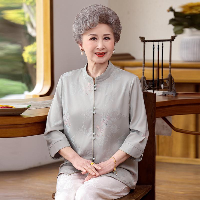 

Mid-aged & Elderly Women s Summer Seven-Sleeve Chinese-Style Blouse 4XL (for 135-145 lbs)