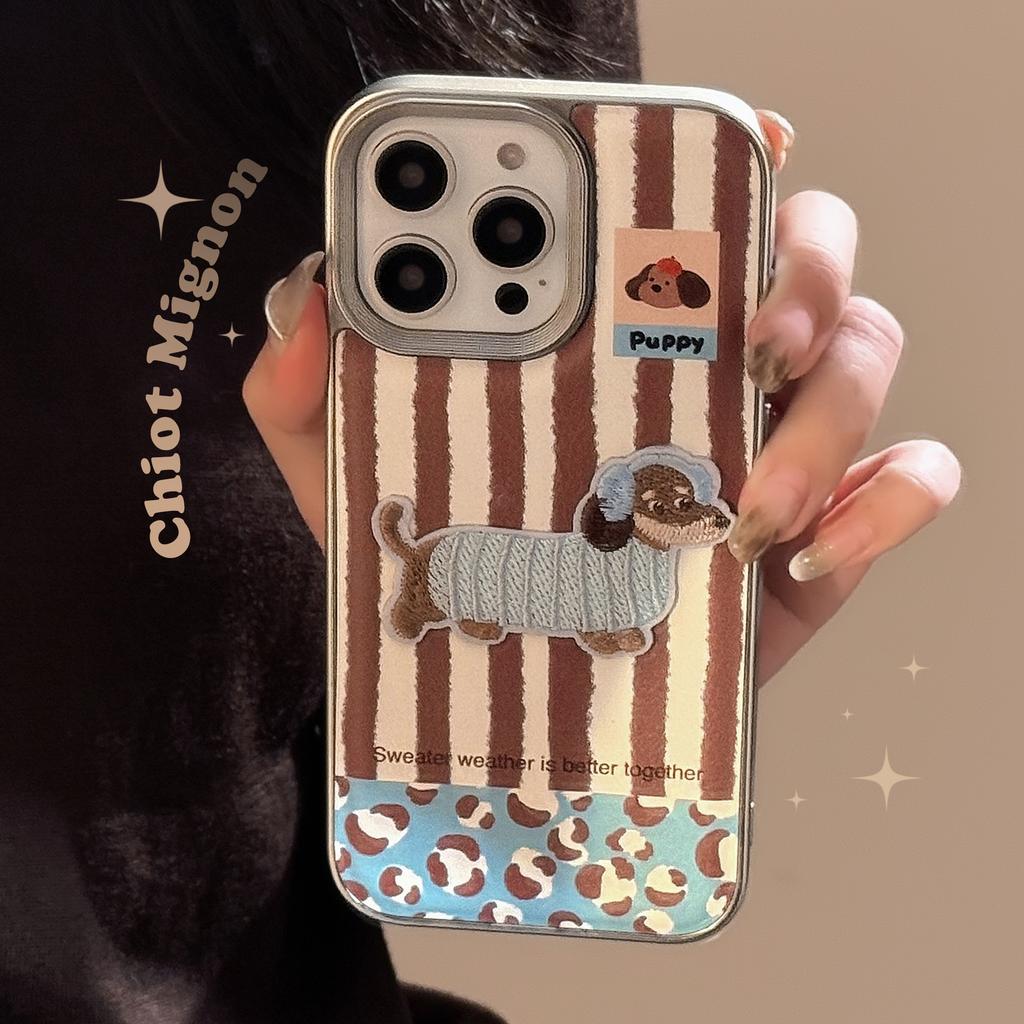 Fun Three Dimensional Puppy Apple 16 Mobile Phone Case 14promax Leather Three dimensional 15 Suitable for IPhone 13 Electroplating 11