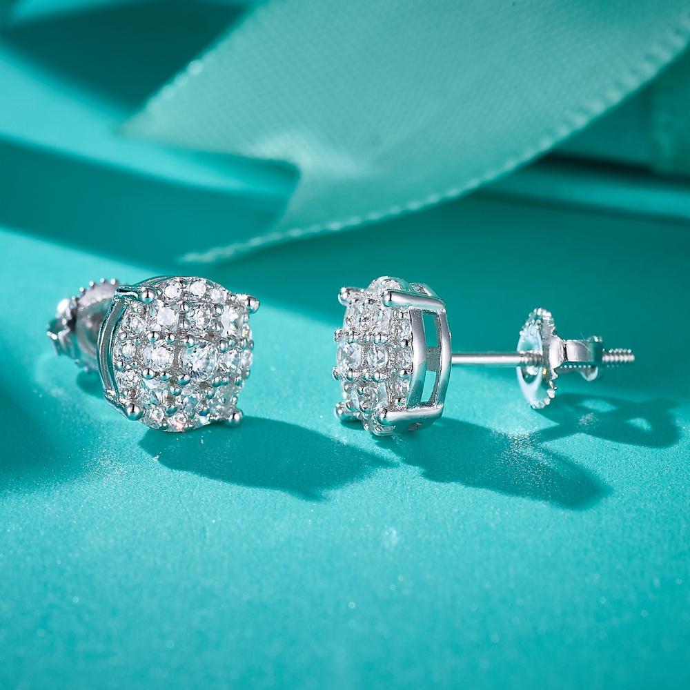 Moissanite 925 Silver Stud Earrings 0.06 CT Round Cut 14K White Gold Plated