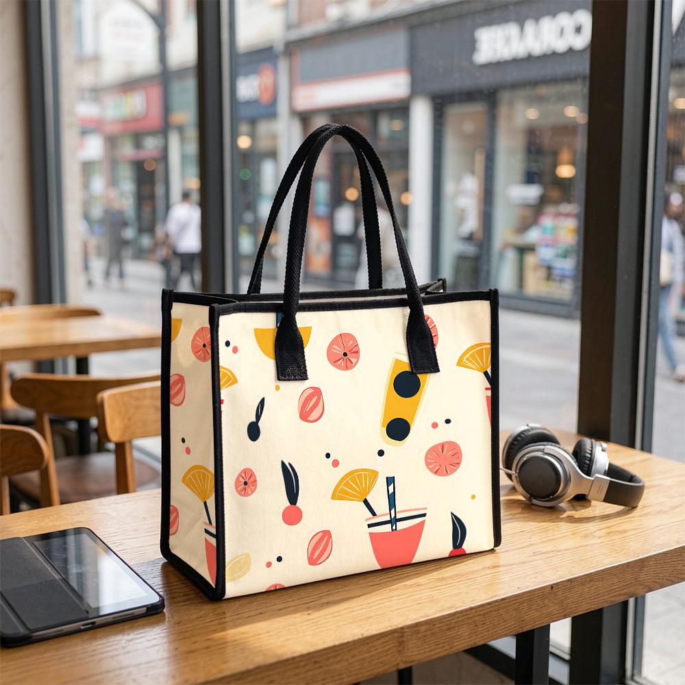 Cute Fruit Drink Printed Tote Bag Casual Large Capacity Handbag for Daily Use
