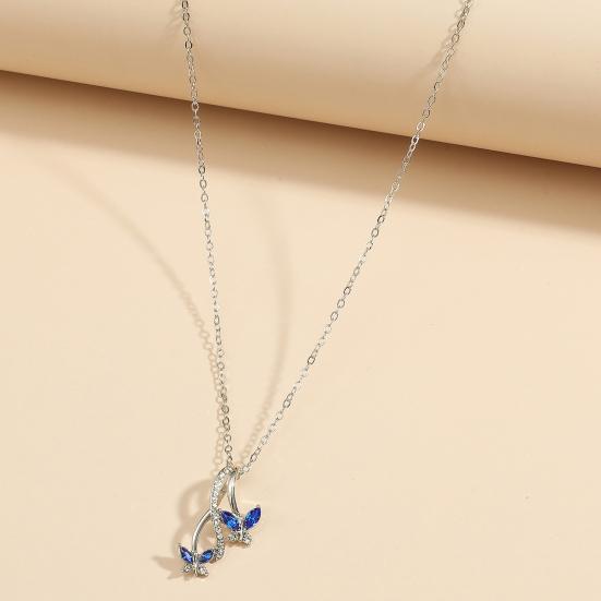 Women Faux Crystal Butterfly Hanging Drop Pendant Necklace Jewelry Accessory
