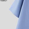INCERUN Men Lapel Neck Short Sleeve Striped Casual Loose Irregular Cropped Shirts