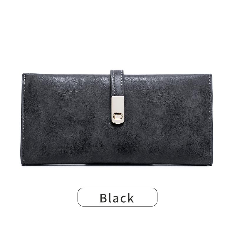 Women s ultra-thin wallet. Retro frosted 100% leather wallet with magnetic buckle closure, long double fold wallet