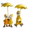 Resin Duck Statue Holding Umbrella Outdoor Garden Yard Yellow Weather-resistant Figurine Animal Sculpture Home Office Decoration Ornament Decor