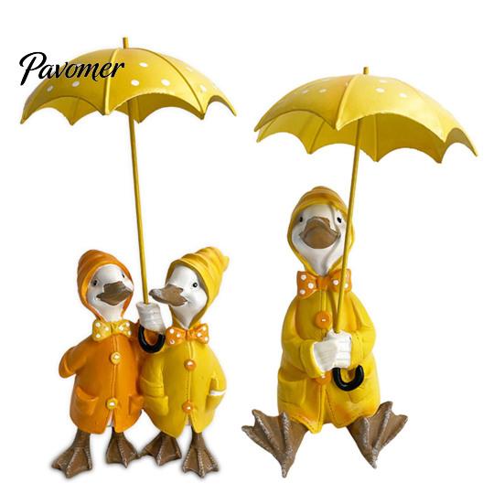 Resin Duck Statue Holding Umbrella Outdoor Garden Yard Yellow Weather-resistant Figurine Animal Sculpture Home Office Decoration Ornament Decor