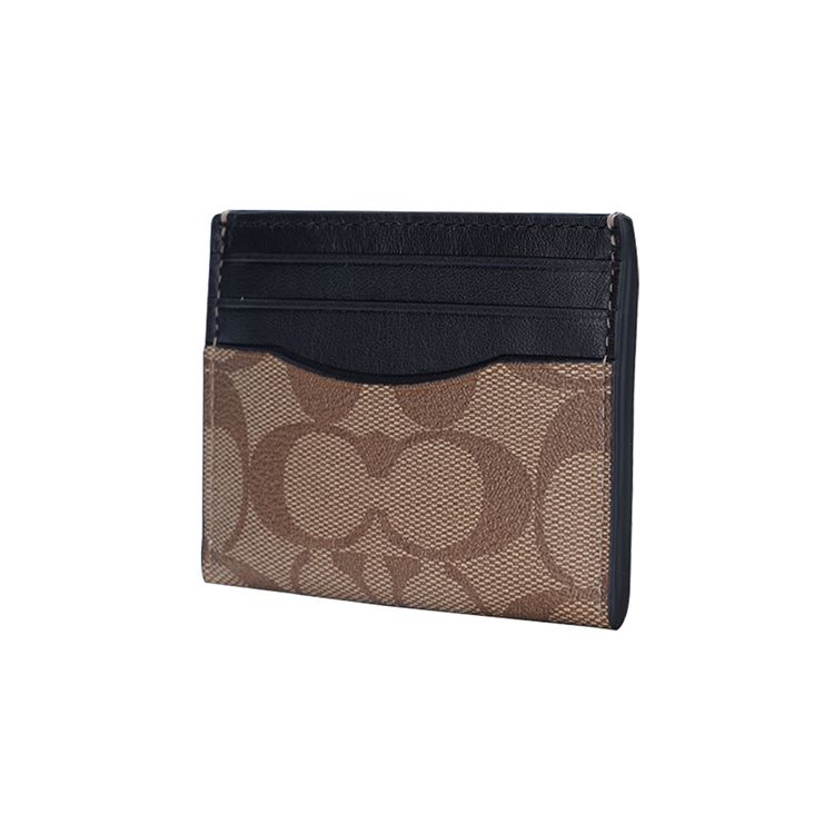 Coach Card Case 10 Classic Coated Canvas And Leather Wallet Men Wallet Black Brown Khaki 58110-QBTN2