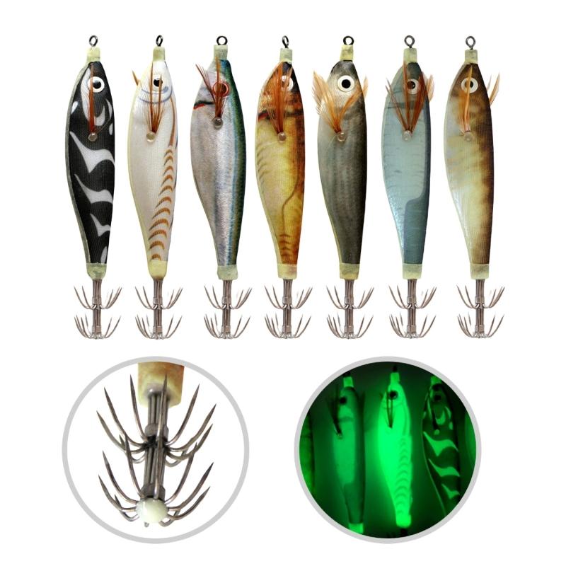 Luminously Squid Jigs Hook Fishing Lures Baits Hard Artificial Shrimp Baits with Hook Hard Night Fishing Baits Enduring