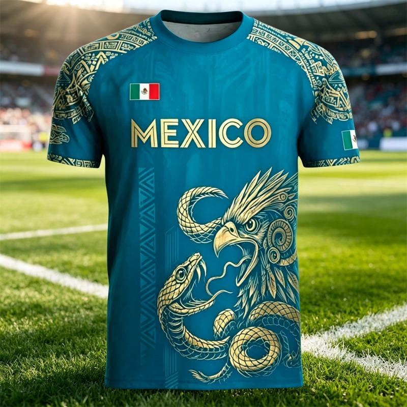 Mexico Eagle Snake Graphic Soccer Jersey,  Breathable Sports Football Shirt