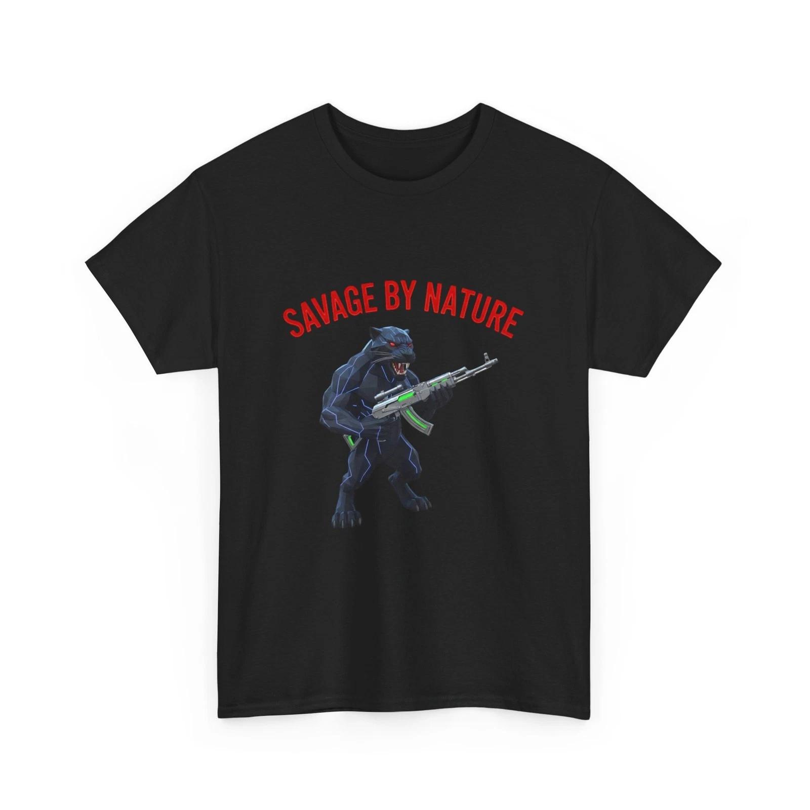 Savage by Nature Panther T-Shirt | Cool Animal Graphic Tee, Cotton Shirt, Unisex XL