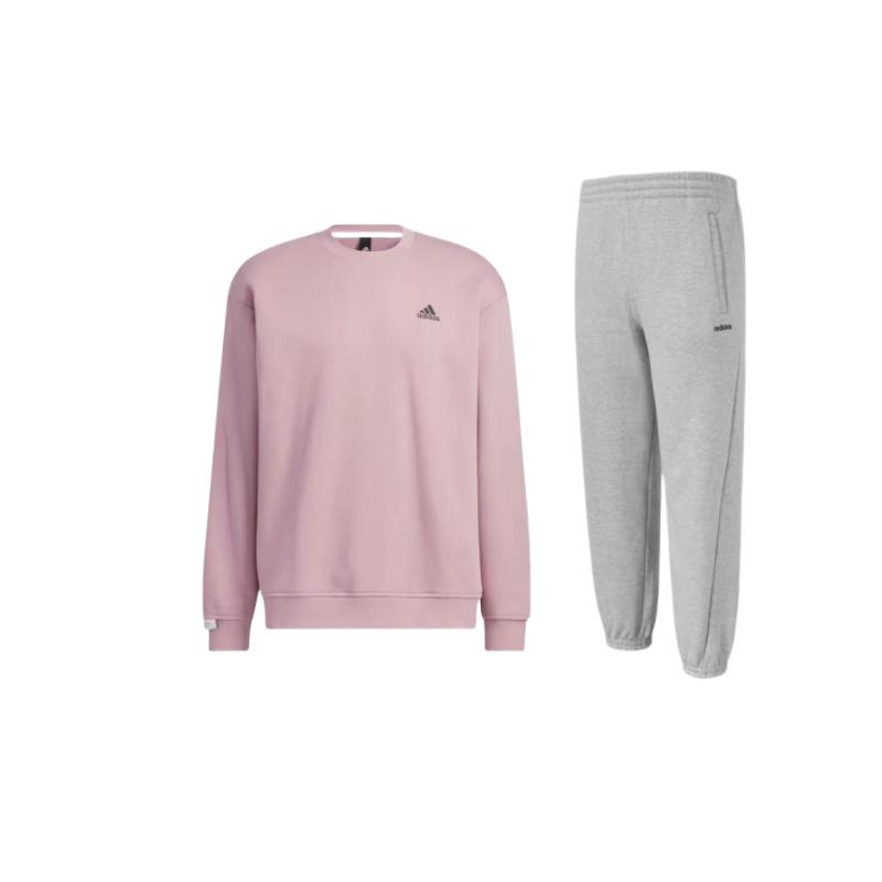 

Adidas Минималистичный логотип с круглым вырезом, толстовка и трикотажные брюки с манжетами, повседневный спортивный комплект, унисекс, толстовка и брюки JX9404+IB2715 S