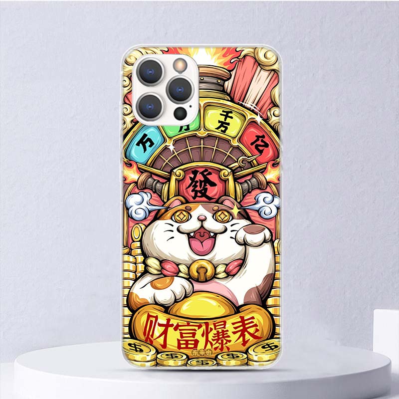 Lucky Cat Maneki Neko Japanese Soft Case For iPhone 16 17 Air 16E 15 Plus 11 12 13 Mini 14 Pro Max Phone Cover Apple 7 8 SE Coqu