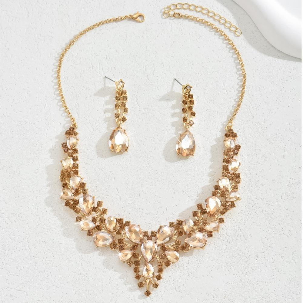 Crystal Rhinestone Jewelry Set Elegant Necklace Earrings Set Bridal Necklaces Earrings  Party