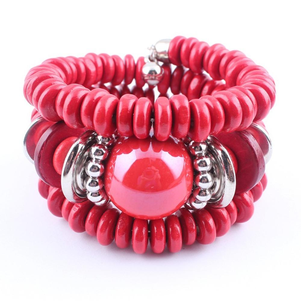 Stacking Beaded Cuff Bracelet Alloy Fashion Wrist Jewelry New Multi Layer Bracelet красный