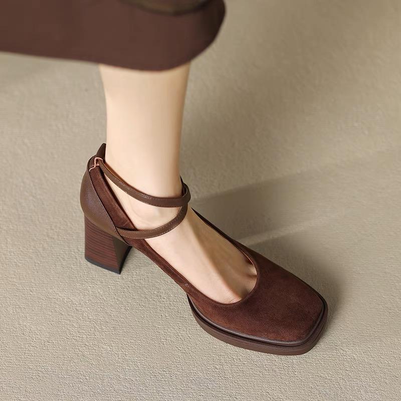 

Модные женские туфли-лодочки на толстом высоком каблуке с квадратным носком Элегантные женские туфли на каблуке Винтажные свадебные туфли для невесты Вечеринка Официальные туфли с перекрестными ремешками 39 коричневый