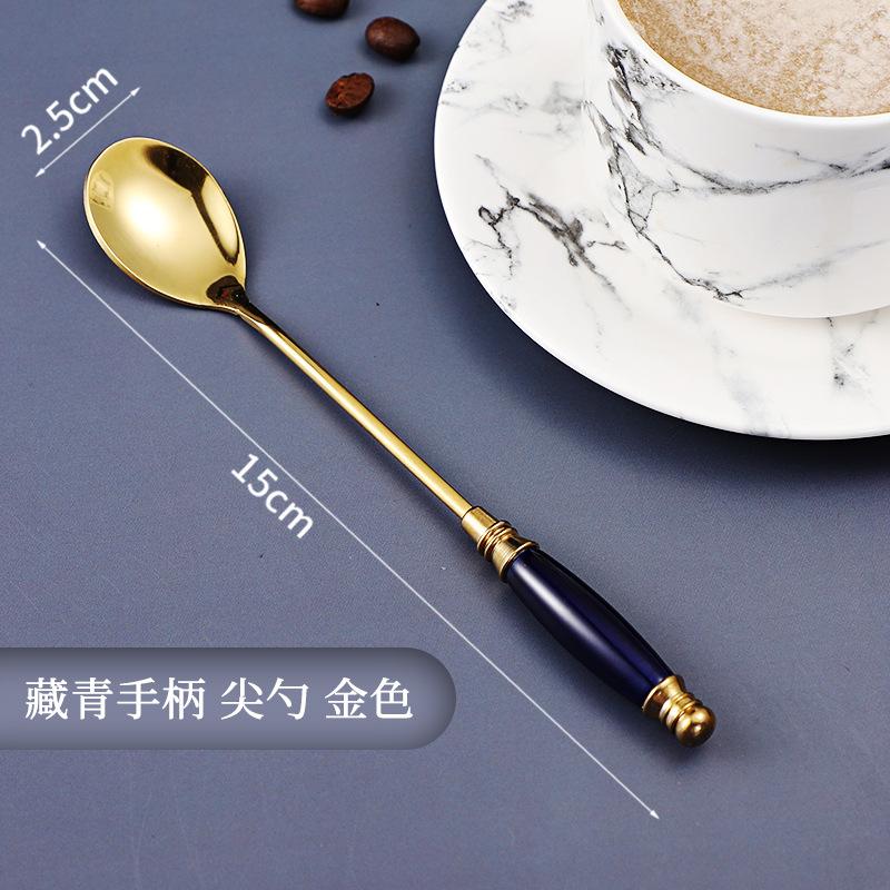 Beautiful Stainless Steel Teaspoons Coffee Ice Cream Honey Spoon with Tempered Ceramic Handle Tableware Kitchen Accessories