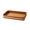 Woven Tray with Leather Rim Rectangular Grass Shallow for Entryway, Tabletop, Dresser S