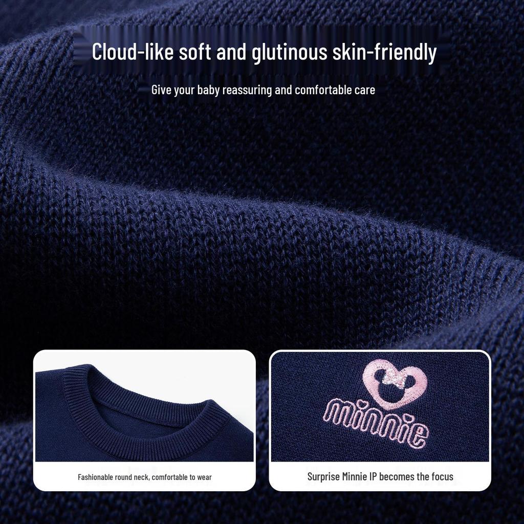 Minnie Girls' 2025 Autumn Knit Sweater Vest - Sleeveless, Comfortable & Versatile for Kids