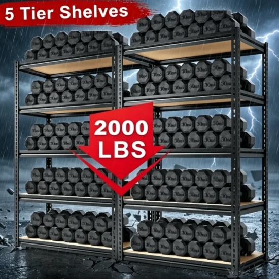 60/72 Inch Two-piece Heavy Duty Storage Shelves, 2000LBS Capacity Metal Shelving Unit, Adjustable Garage Shelves & Organizer with Overlap Design for
