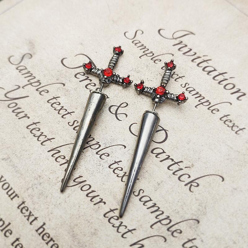 Vintage Dark Gothic Kinitial Sword Earrings For Women Men Blade Piercing Earring Ear Jacket Punk Goth Halloween Jewelry Gift