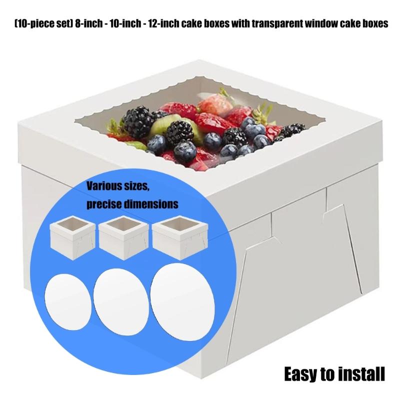 Pack of 10 Sturdy Cakes Boxes Having Clear Cover and Window Design for 8 10 12inch Cakes User Friendly Paper Durable