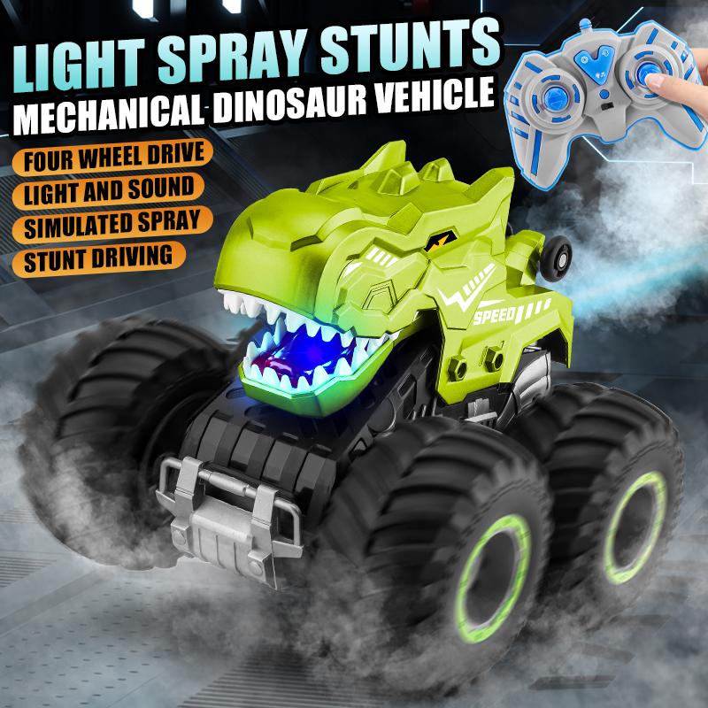RC Car 2.4G Dinosaur Remote Control Cars with Colorful Light Spray Tumbling Stunt Climbing Vehicle Toys for Boys Children Gifts