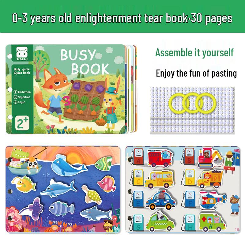 Cicha książeczka dla niemowląt: Karty na rzepy do ciągnięcia i przyklejania do wczesnej edukacji i przedszkola